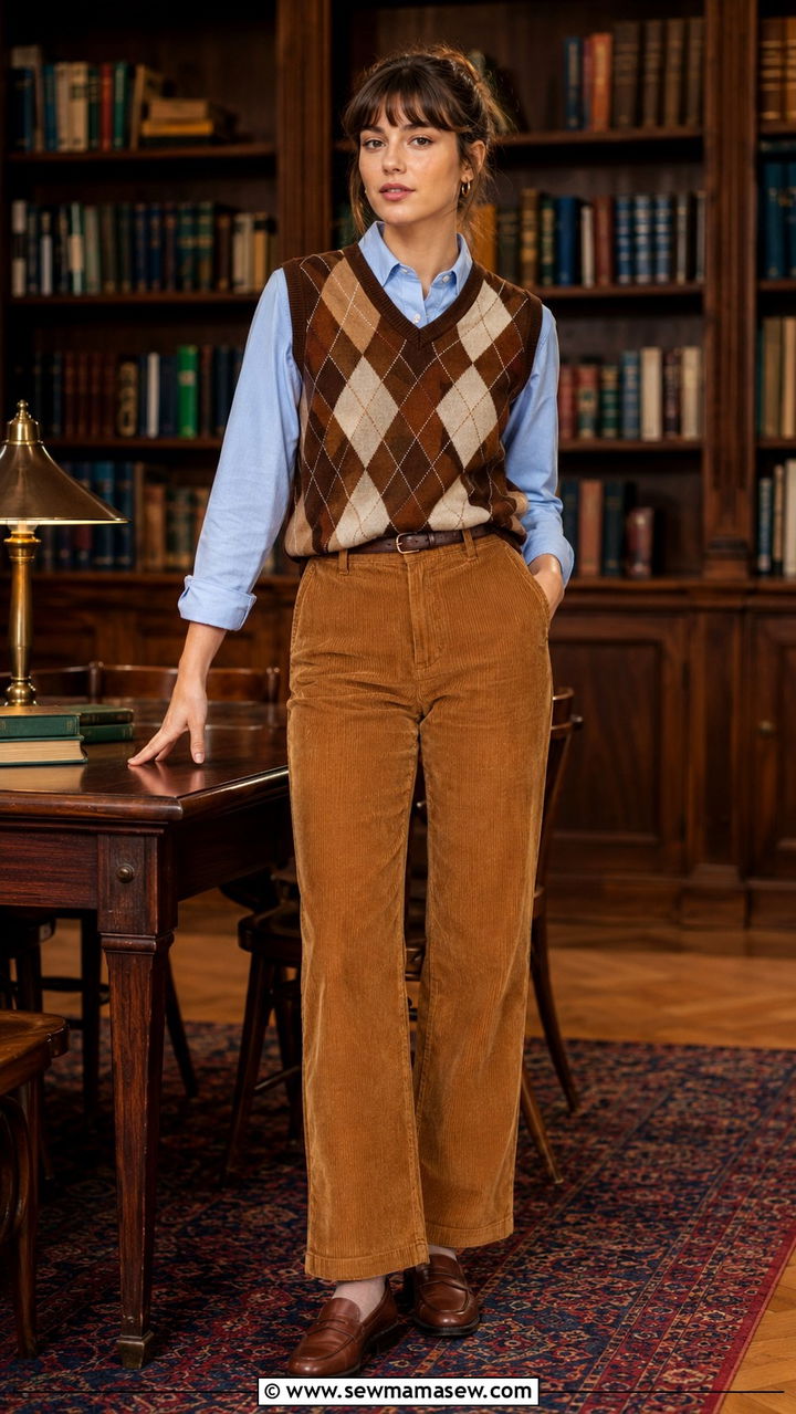 Sweater Vest With Corduroy Pants And Penny Loafers - 30 How to style a sweater vest