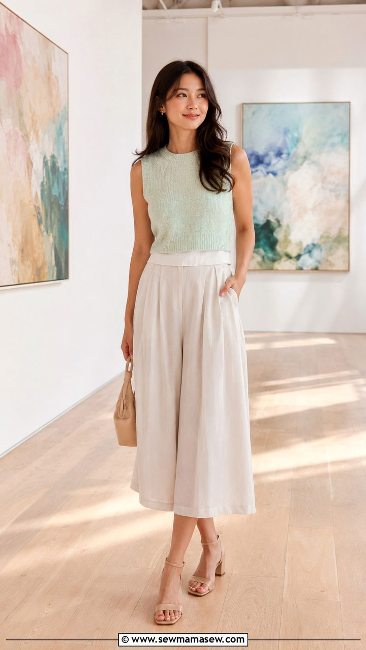Sweater Vest With Culottes And Block Heel Sandals - 30 How to style a sweater vest