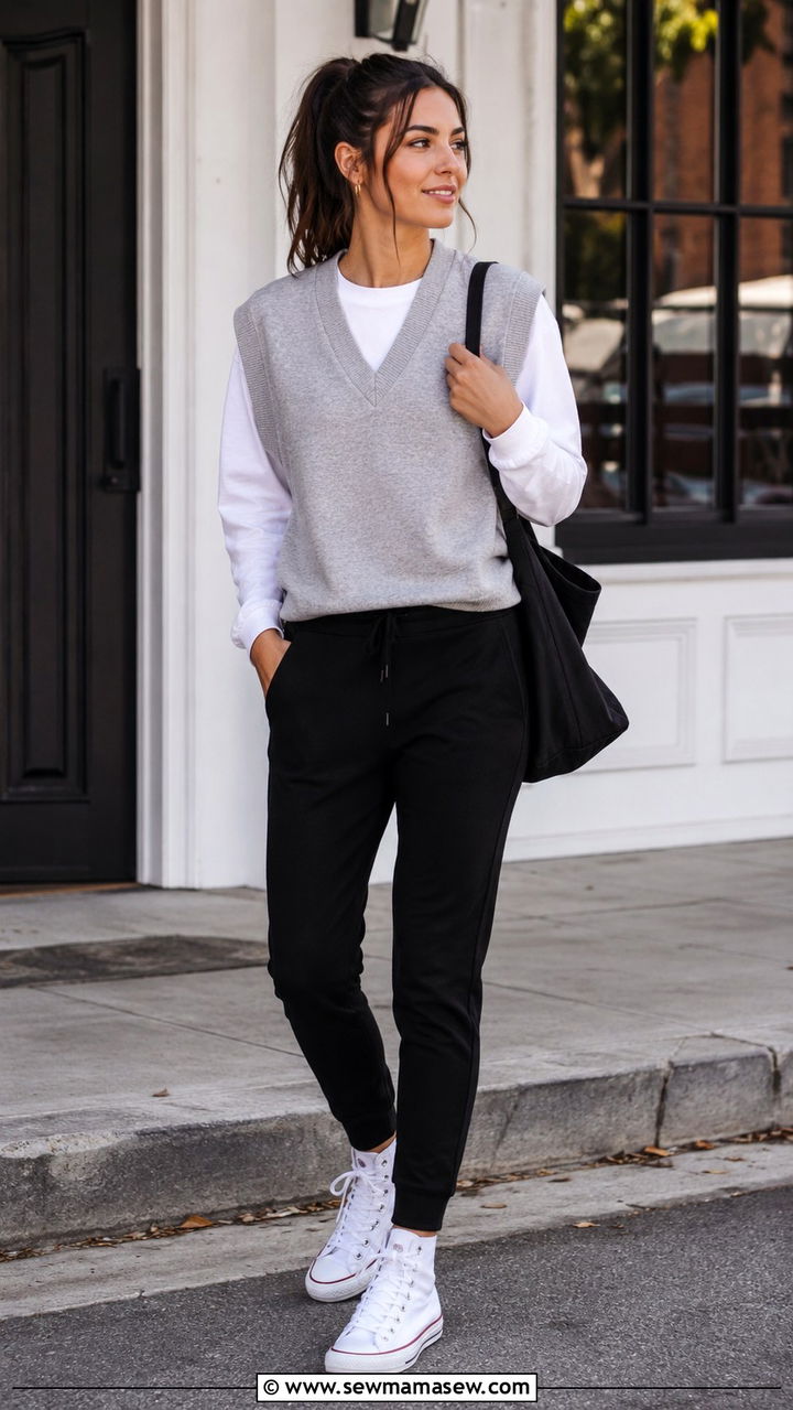 Sweater Vest With Joggers And High Top Sneakers - 30 How to style a sweater vest