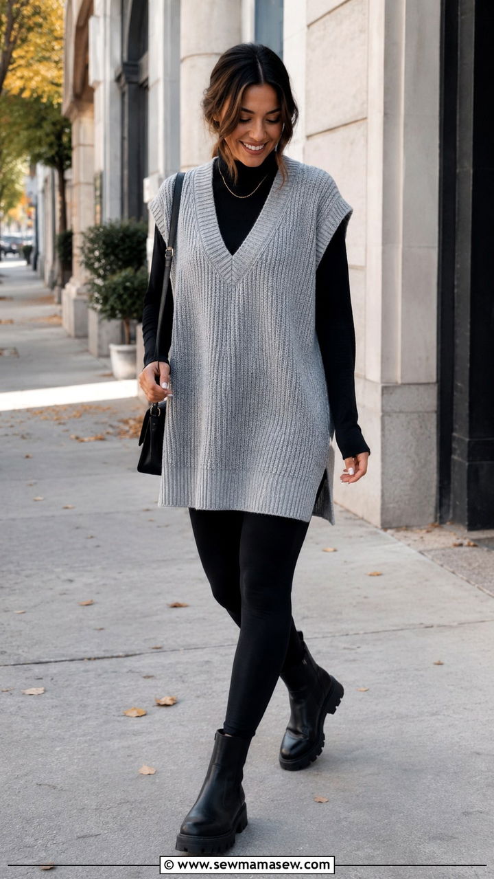 Sweater Vest With Leggings And Lug Sole Boots - 30 How to style a sweater vest