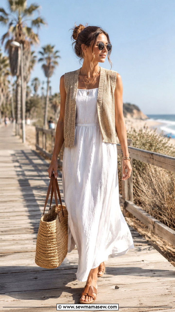 Sweater Vest With Maxi Dress And Flat Sandals - 30 How to style a sweater vest