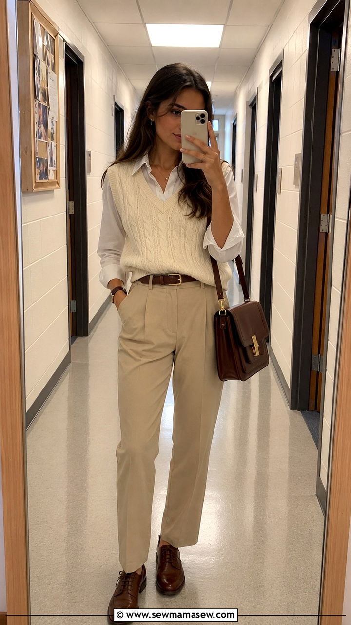 Sweater Vest With Oxford Shirt And Tailored Trousers - 30 classy college outfits