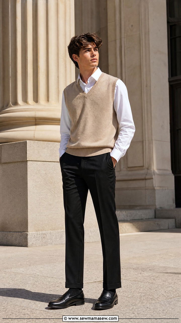 Sweater Vest With Tailored Trousers - 25 Boarding school outfit ideas teens