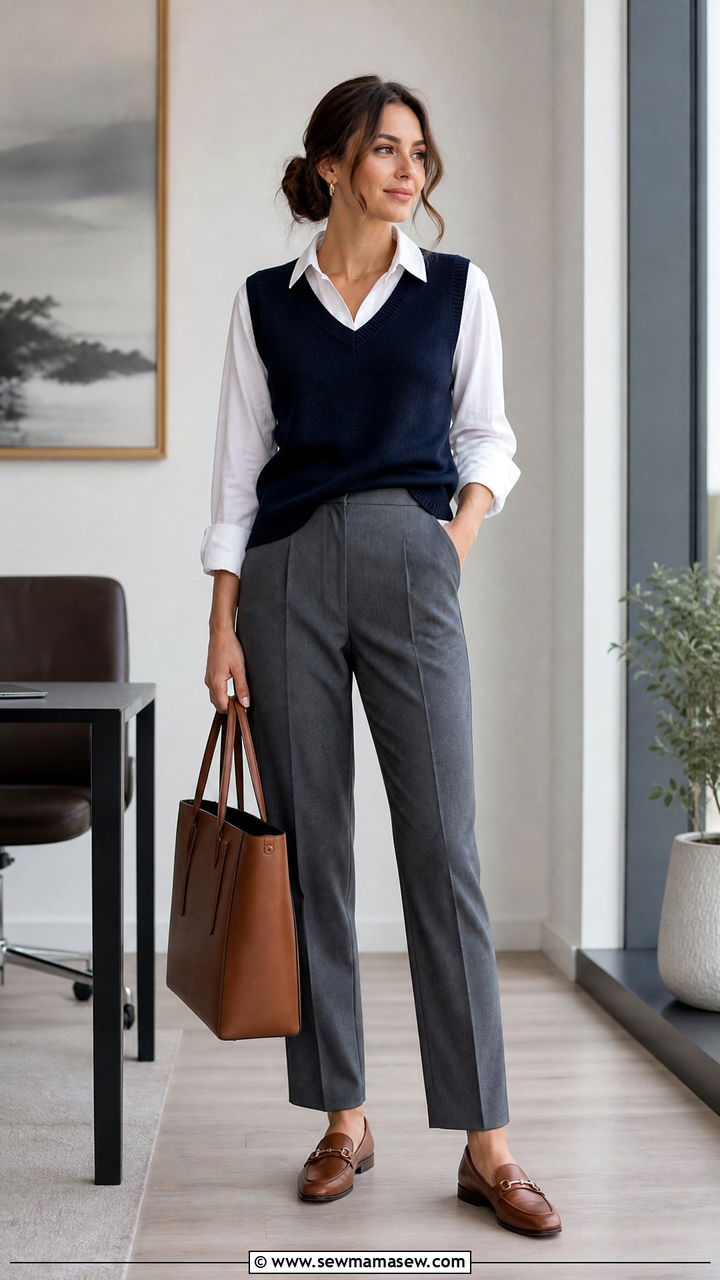 Sweater Vest With Trousers Business Meeting Outfit - 30 Client meeting outfit ideas
