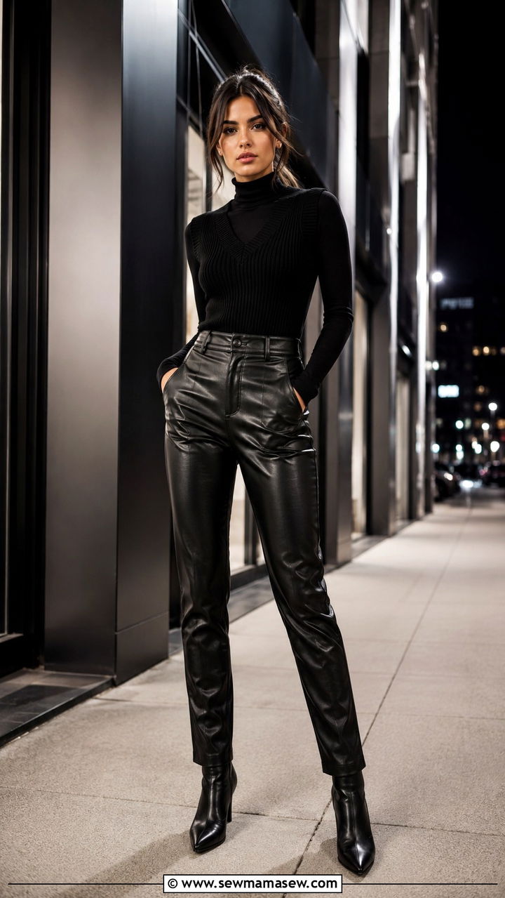 Sweater Vest With Turtleneck And Leather Pants - 30 How to style a sweater vest