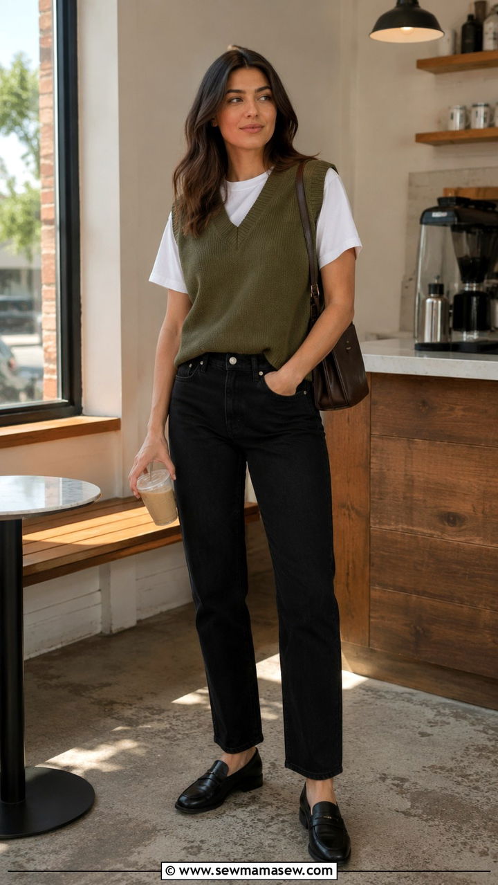 Sweater Vest With White Tee And Black Jeans - 25 Androgynous outfit ideas