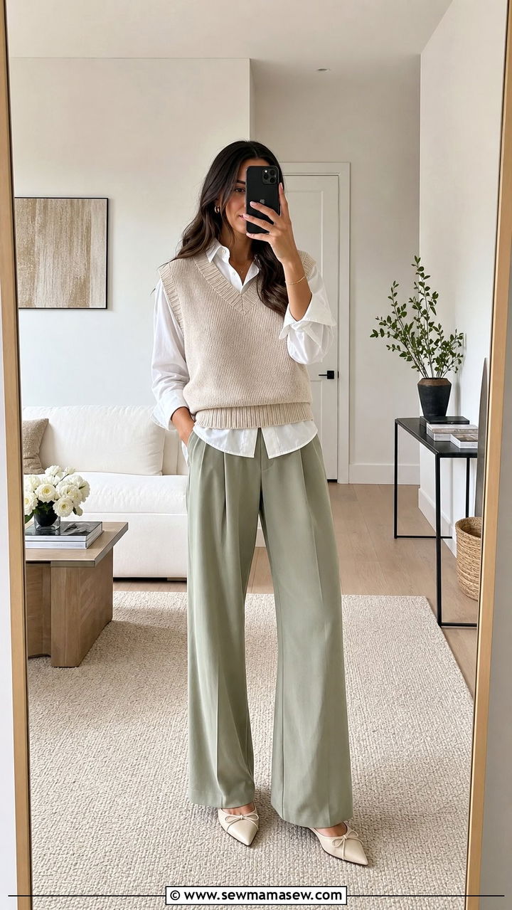 Sweater Vest With Wide Leg Trousers - 25 Spring ootd ideas