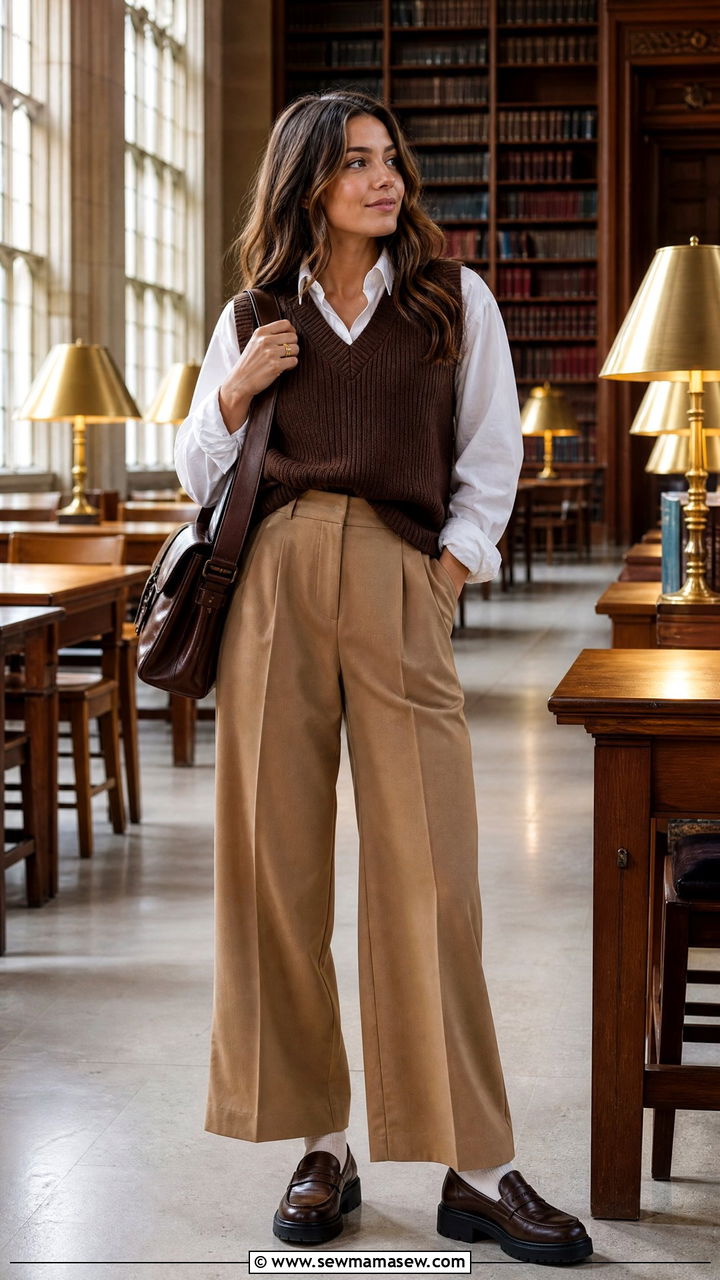 Sweater Vest With Wide Leg Trousers - 30 College senior outfit ideas