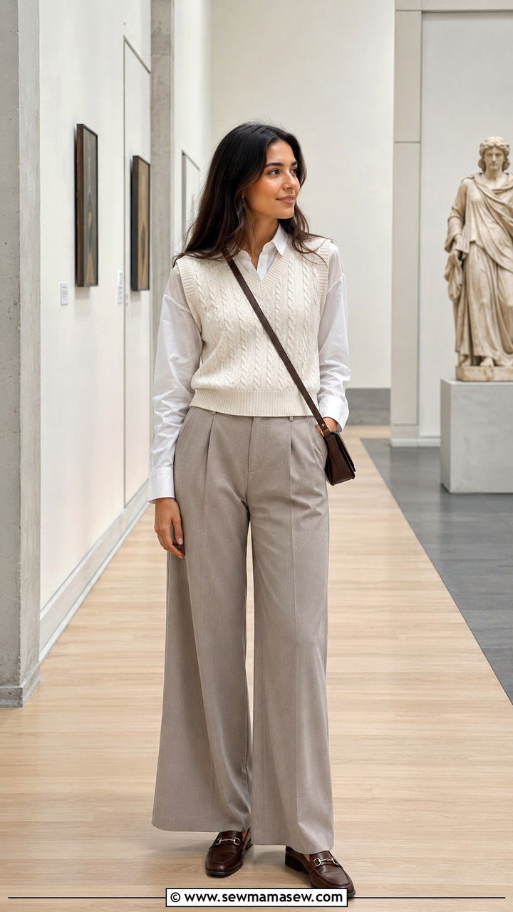 Sweater Vest With Wide Leg Trousers - 30 Late April outfit ideas