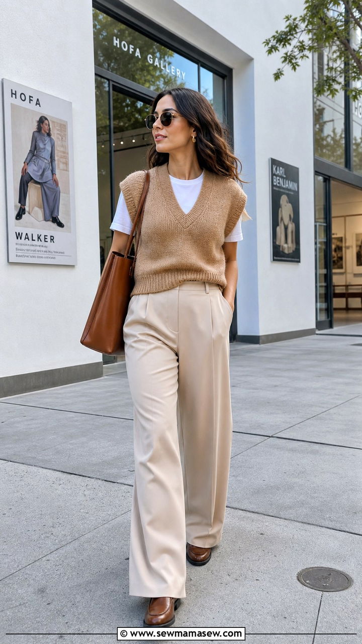Sweater Vest With WideLeg Trousers Brunch Outfit - 40 brunch outfits