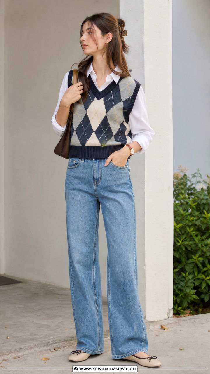 Sweater Vest and Collared Shirt Outfit - 25 Fashion for college freshman
