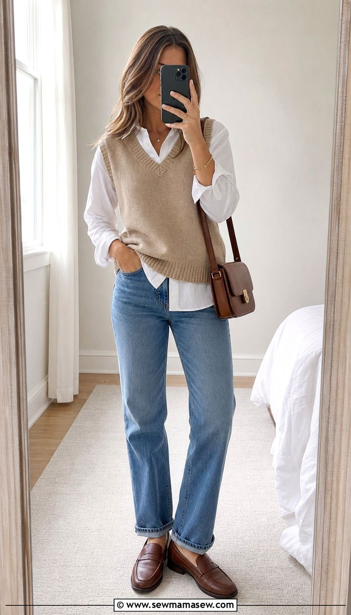 Sweater Vest and Jeans School Outfit - 35 back to school outfits Pinterest