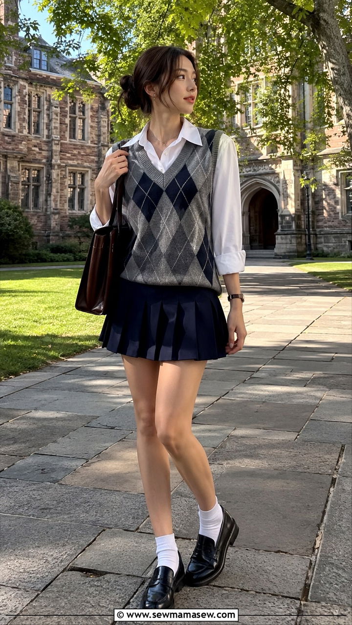 Sweater Vest and Mini Skirt With Loafers - 30 How to style a mini skirt