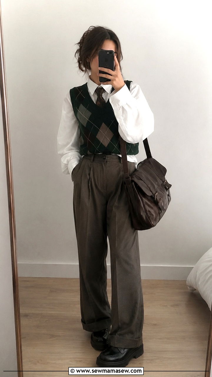 Sweater Vest and Oversized Button Down Shirt - 20 Poetcore outfit ideas 2026