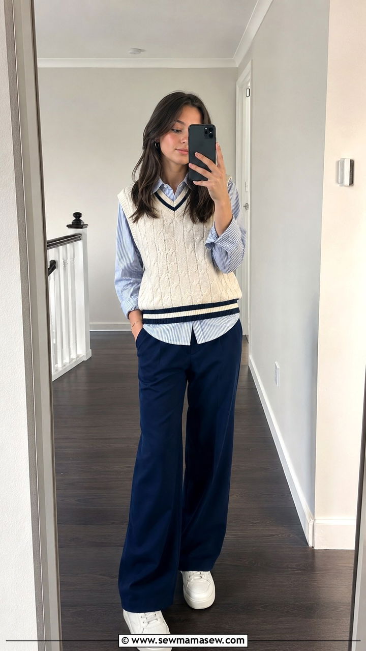Sweater Vest and Striped Button Down - 20 Private school outfit ideas teens