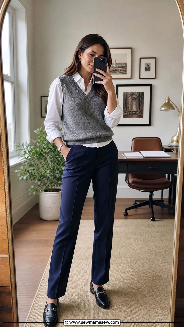 Sweater Vest and Tailored Trousers with Loafers - 25 CEO outfit ideas for women
