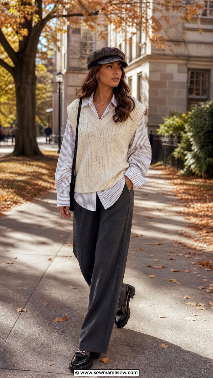 Sweater Vest and Wide Leg Pants Outfit - 30 streetwear outfits inspo