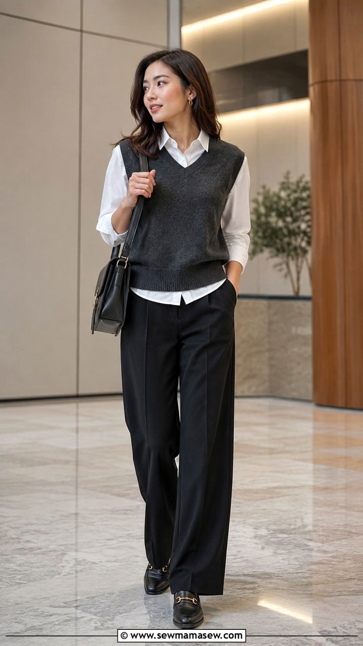 Sweater Vest and Wide Leg Trousers Outfit - 30 Outfit ideas for millennial women