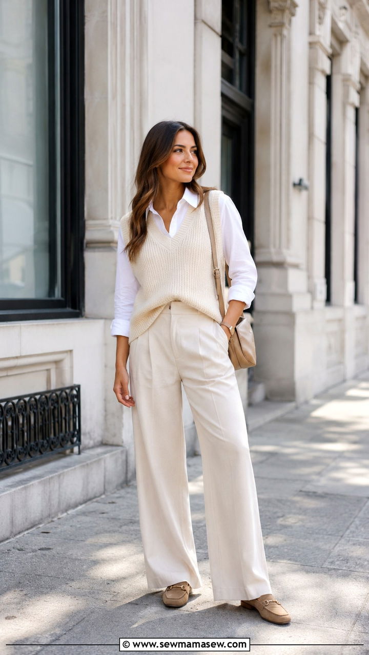 Sweater Vest and Wide Leg Trousers Spring Outfit - 30 spring outfits 2026 women casual