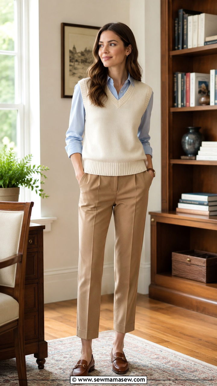 Sweater Vest over a Button Down Shirt - 25 Monday work outfit ideas