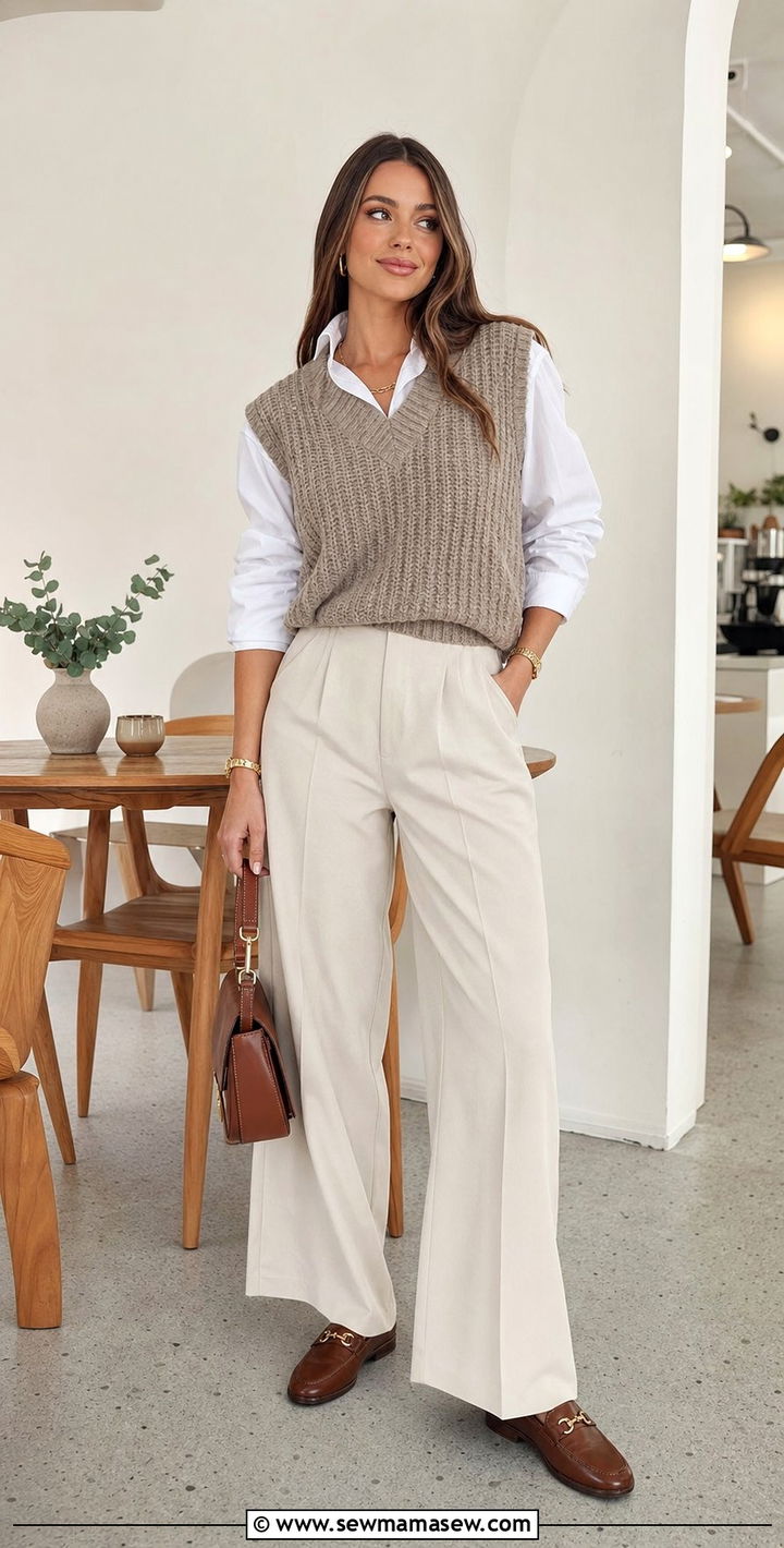 Sweater Vest with Button Down and Trousers - 35 Bottomless brunch outfits