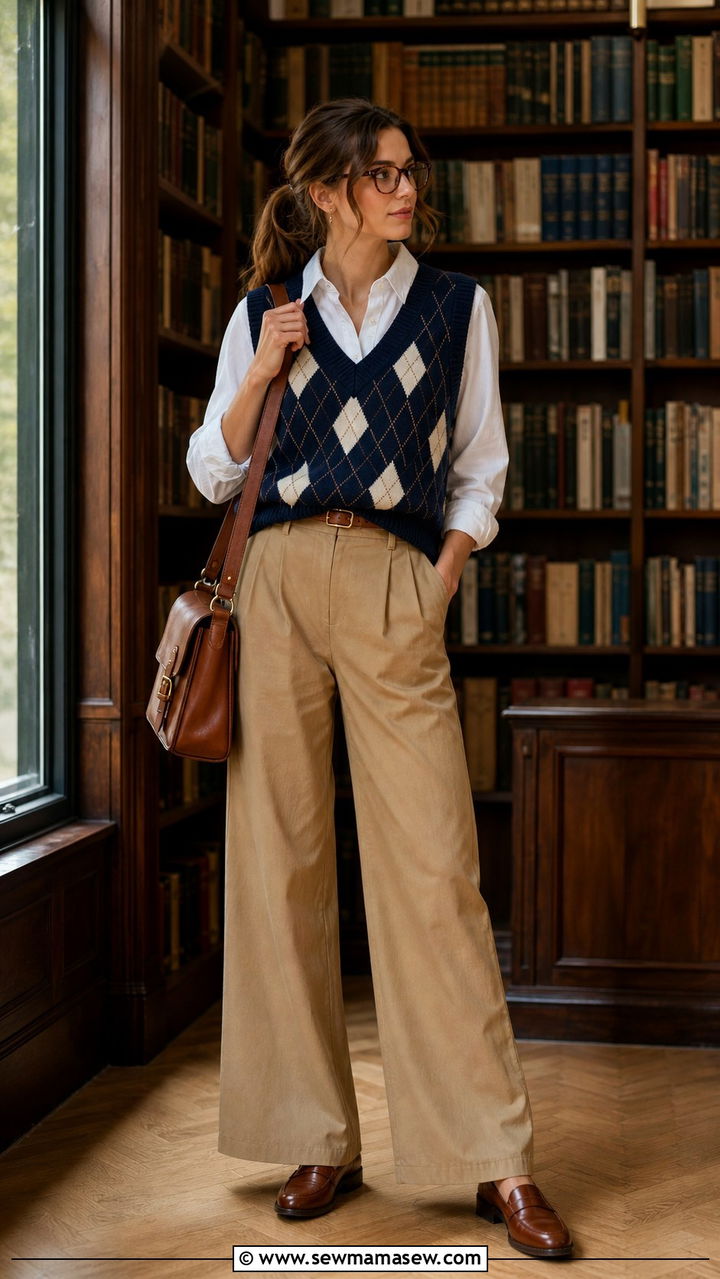 Sweater Vest with Collared Shirt and Trousers Outfit - 40 What to wear in London