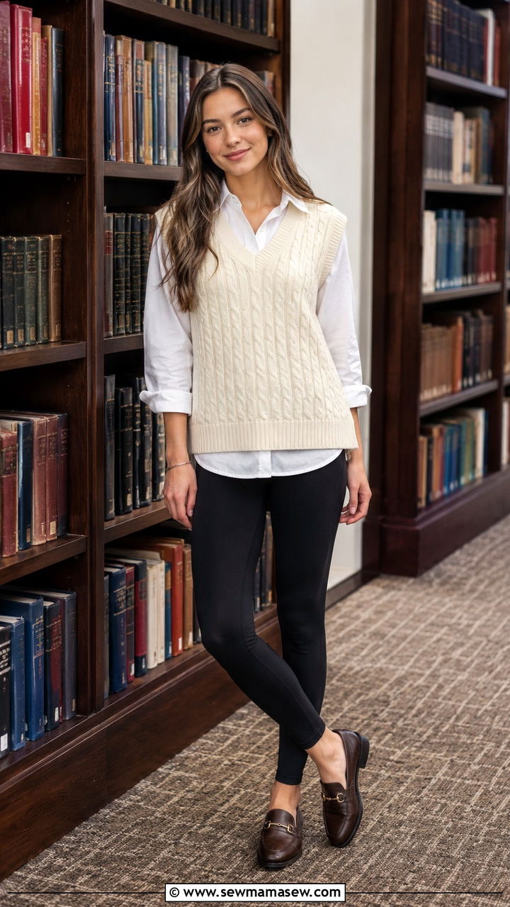 Sweater Vest with Leggings - 30 School outfit ideas with leggings