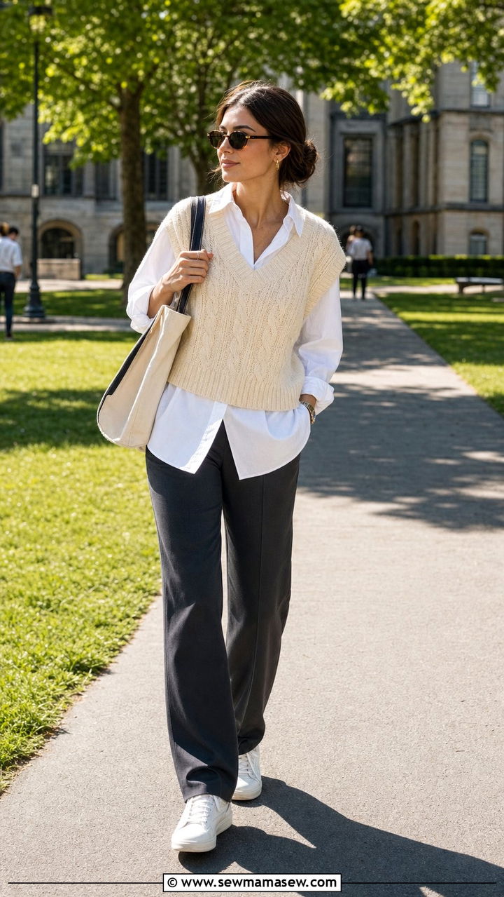 Sweater Vest with Long Dress Shirt - 25 cute light academia outfits