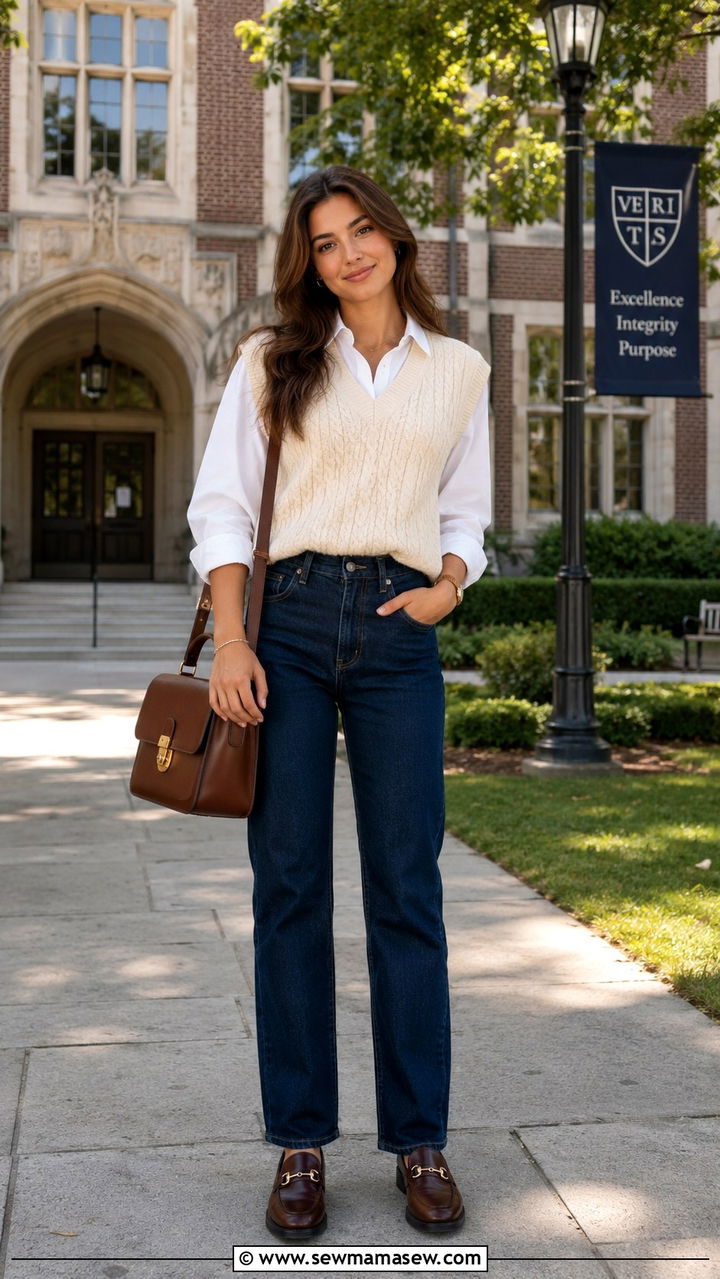 Sweater Vest with Non Distressed Jeans Outfit - 30 Non distressed jeans outfit ideas
