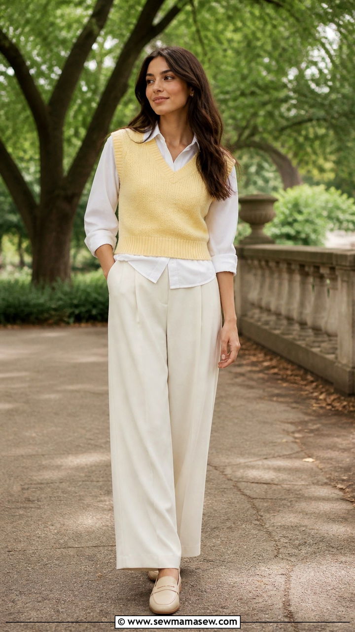 Sweater Vest with Wide Leg Trousers - 40 cute spring outfit ideas