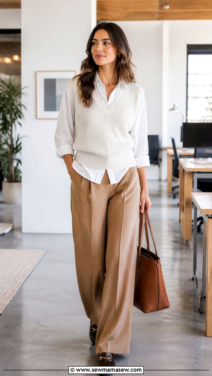 Sweater Vest with Wide Leg Trousers - 40 Los Angeles outfit ideas