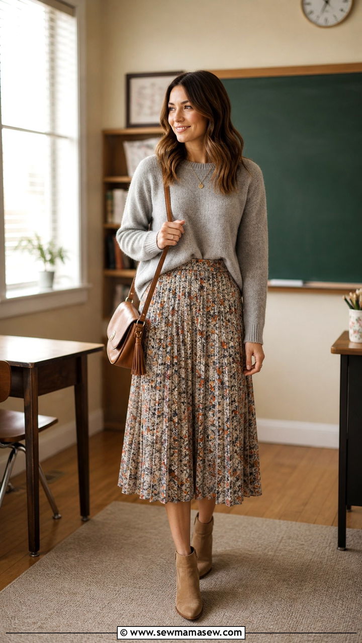 Sweater With Midi Skirt - 40 teacher outfits ideas