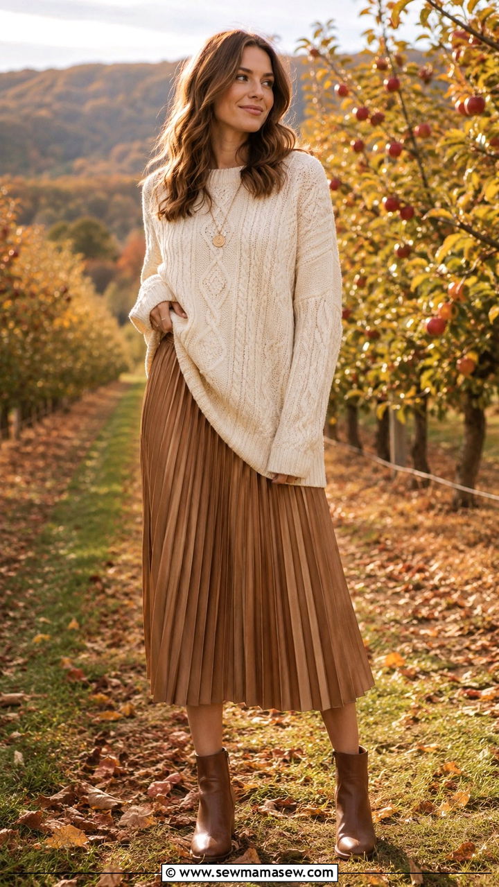 Sweater With Pleated Skirt And Boots - 30 Pleated skirt outfit ideas with boots