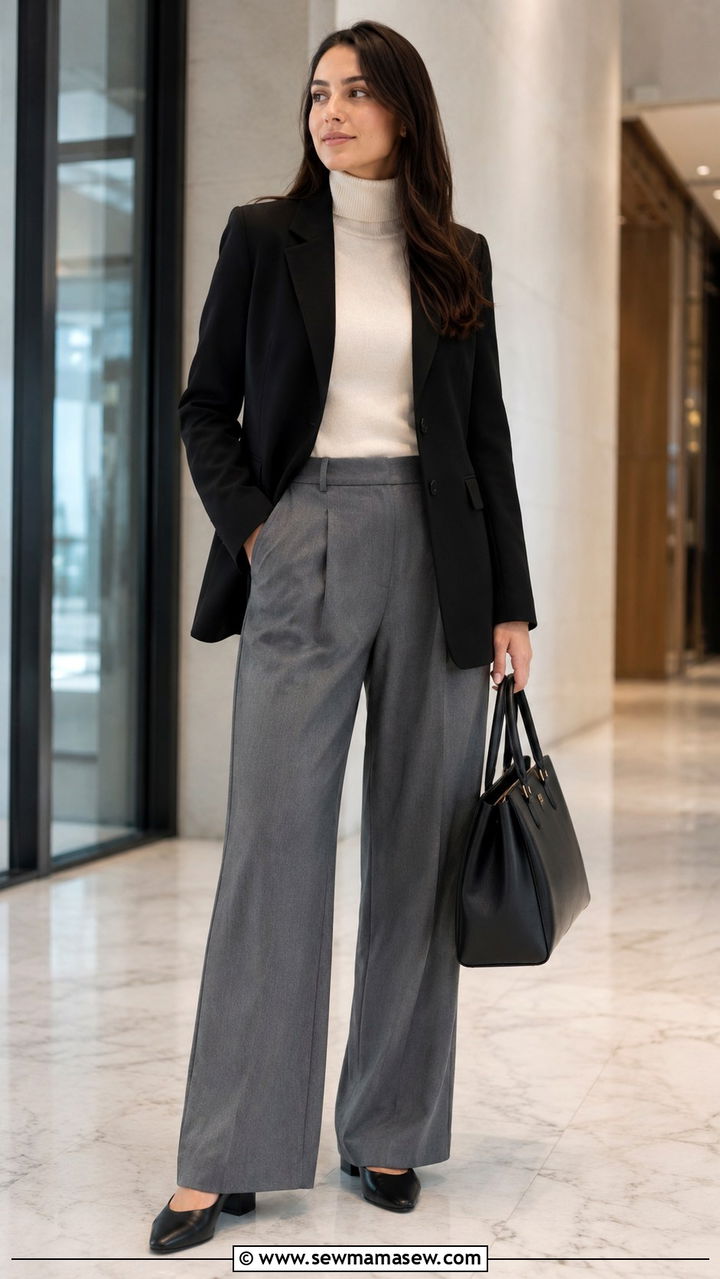 Sweater With Wide Leg Trousers And Blazer For Office - 25 Wide leg trousers outfit ideas with a sweater