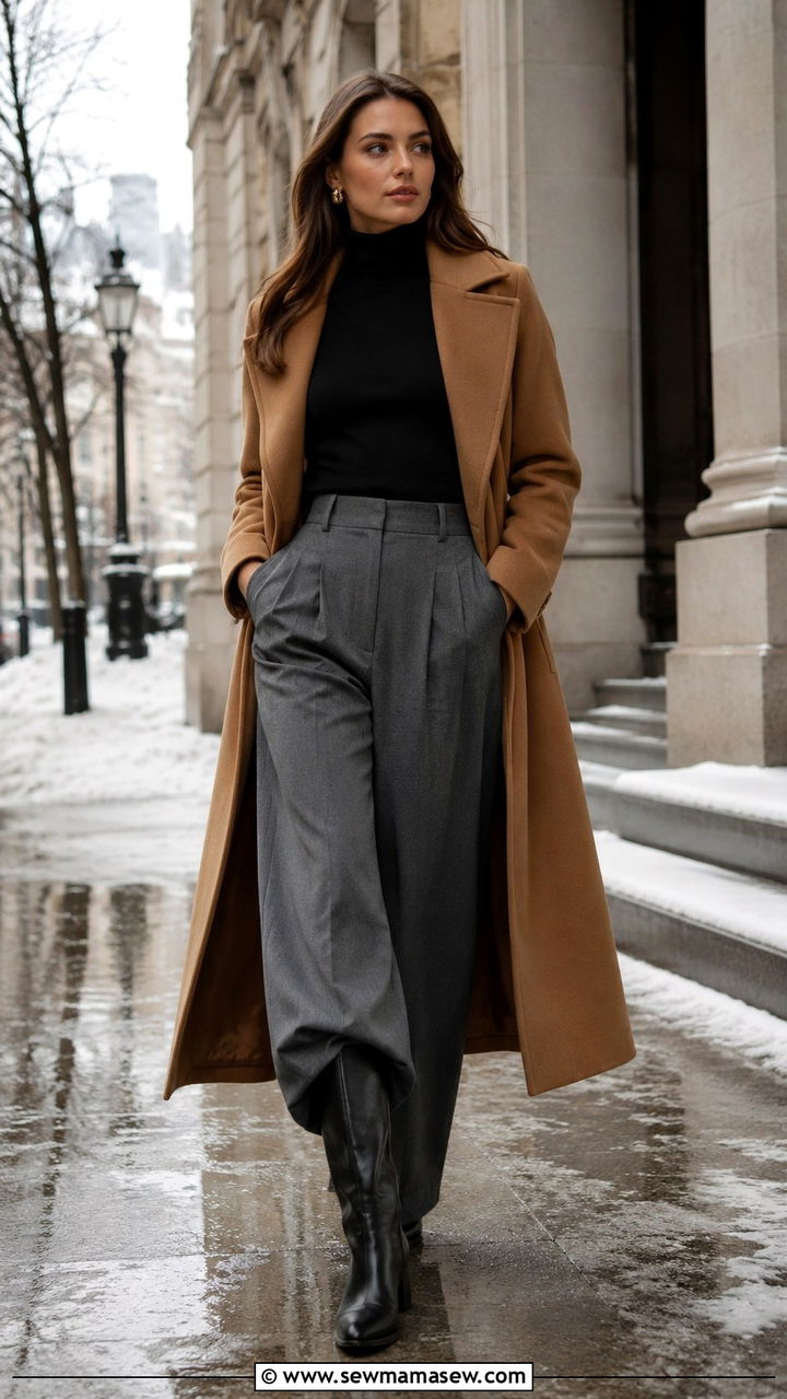 Sweater With Wide Leg Trousers And Knee High Boots - 25 Wide leg trousers outfit ideas with a sweater