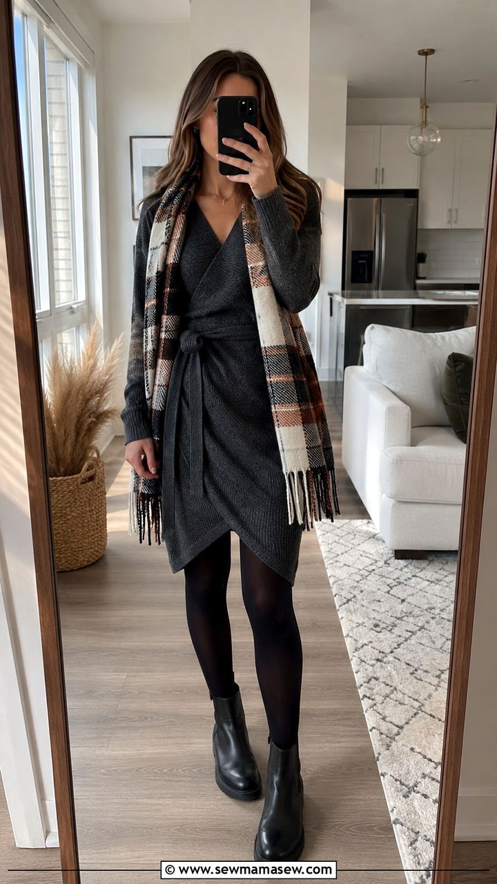 Sweater Wrap Dress With Chelsea Boots - 25 Wrap dress outfit ideas with boots
