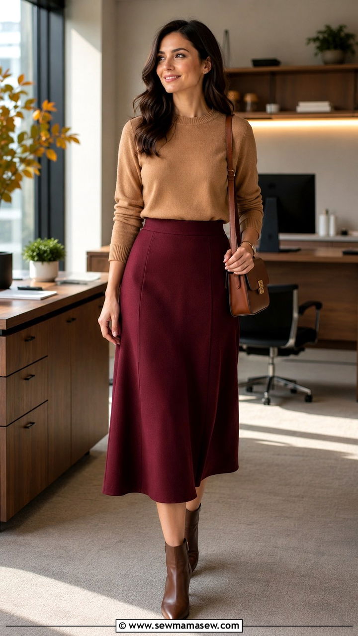 Sweater and A Line Midi Skirt Tuesday Outfit - 25 Work outfit ideas for Tuesday