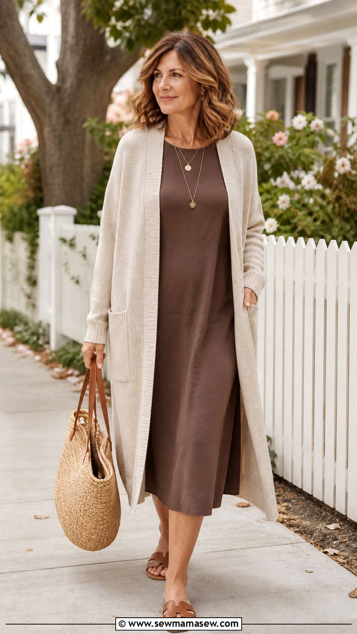 Sweater and Midi Skirt Combo - 20 50 year old woman outfit ideas