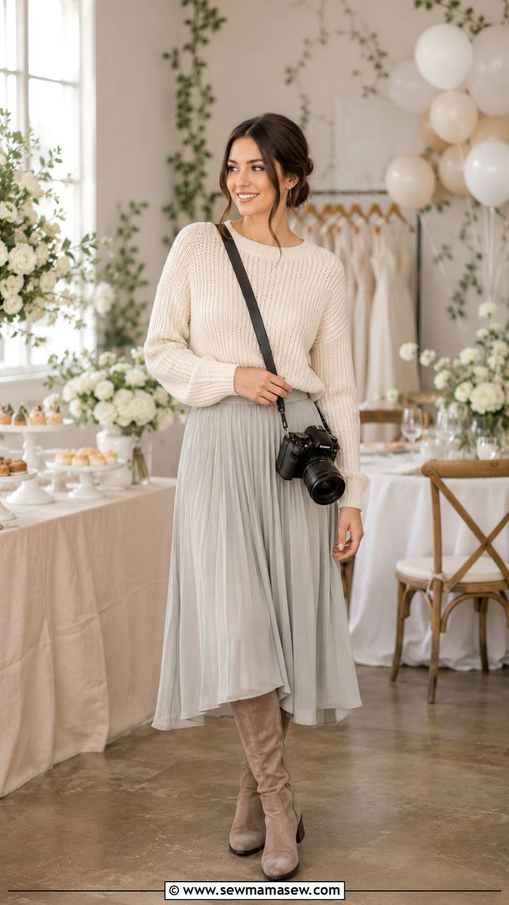 Sweater and Midi Skirt Photographer Outfit - 25 Photographer outfit ideas for work