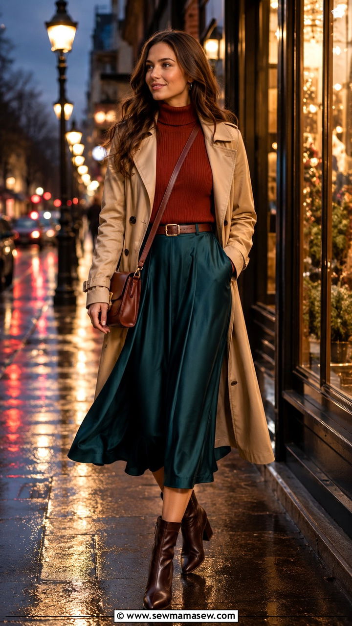 Sweater and Midi Skirt with Ankle Boots - 30 Rainy vacation outfit ideas