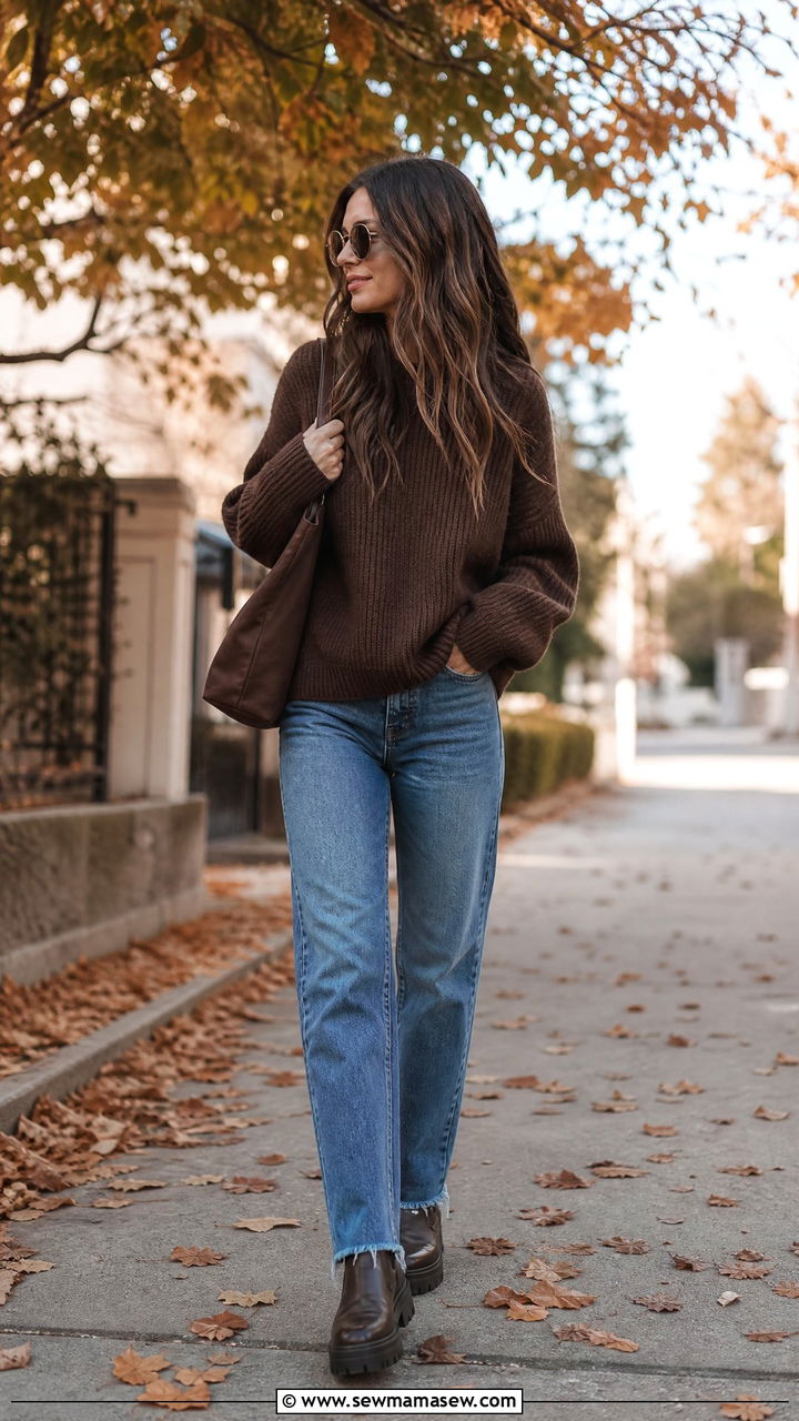 Sweater and Straight Leg Jeans Outfit - 25 jeans outfits inspo