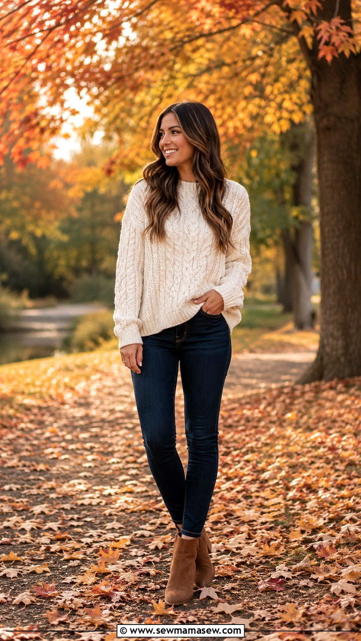 Sweater and jeans fall photo outfit - 30 Save the date photo outfit ideas