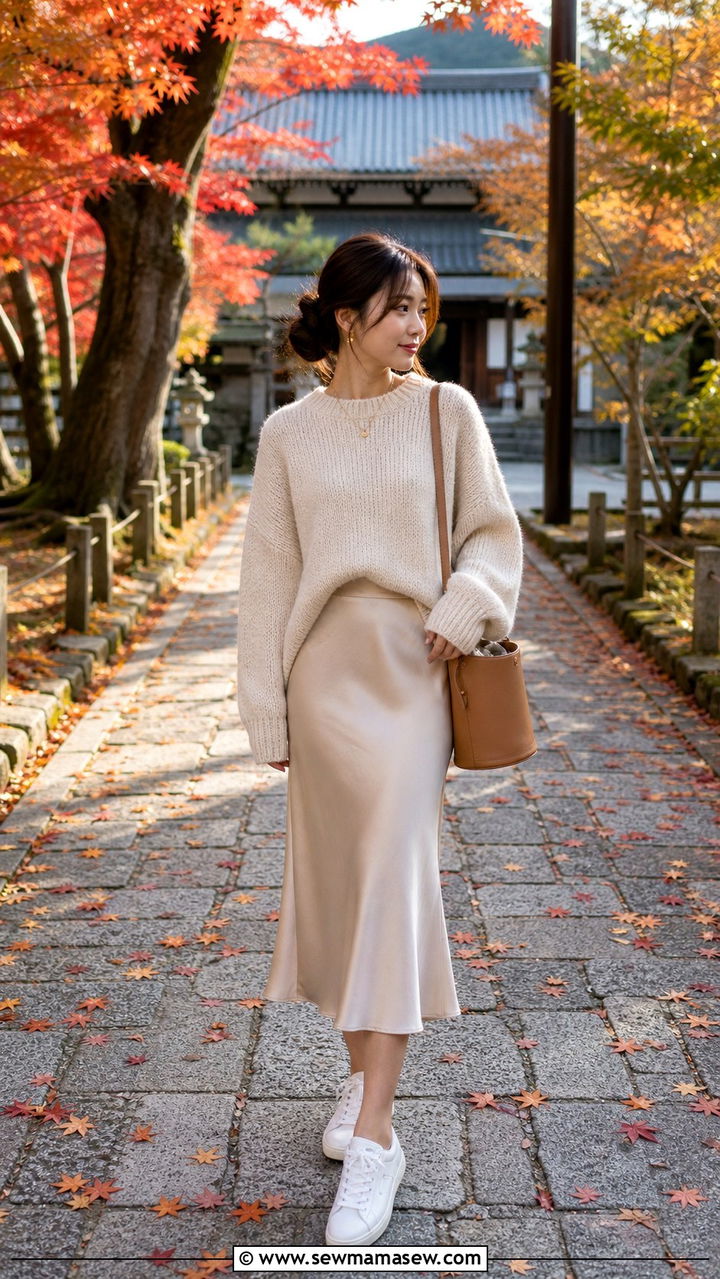 Sweater and midi skirt outfit Kyoto autumn - 40 What to wear in Kyoto