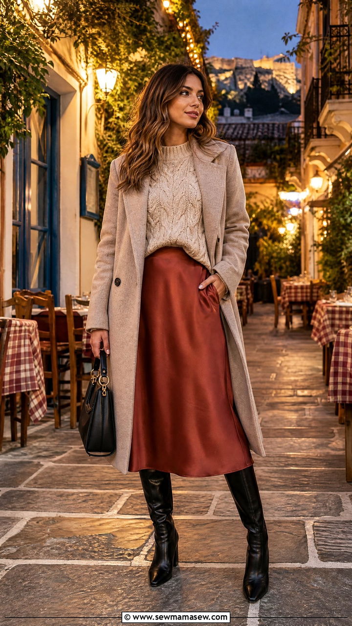 Sweater and midi skirt outfit for winter - 40 What to wear in Athens