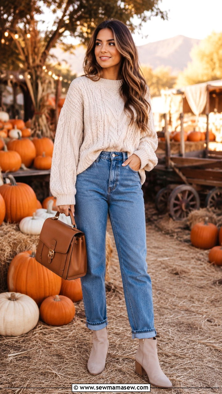 Sweater and mom jeans with heels - 30 Mom jeans outfit ideas with heels