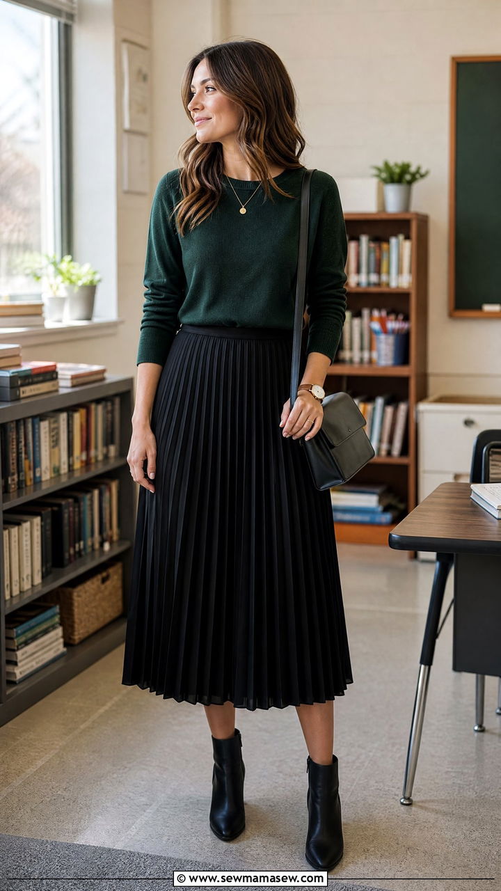 Sweater and pleated midi skirt - 25 High school teacher outfit ideas