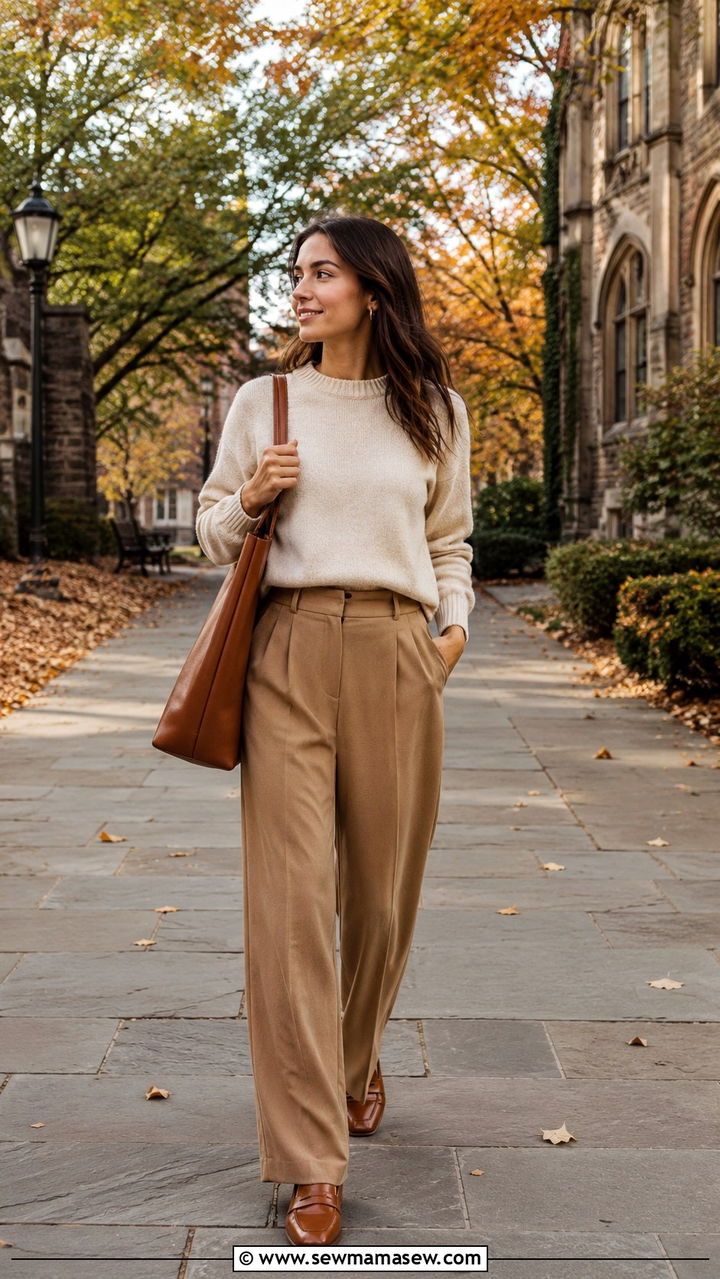 Sweater and wideleg trousers outfit - 30 Law school student outfit ideas