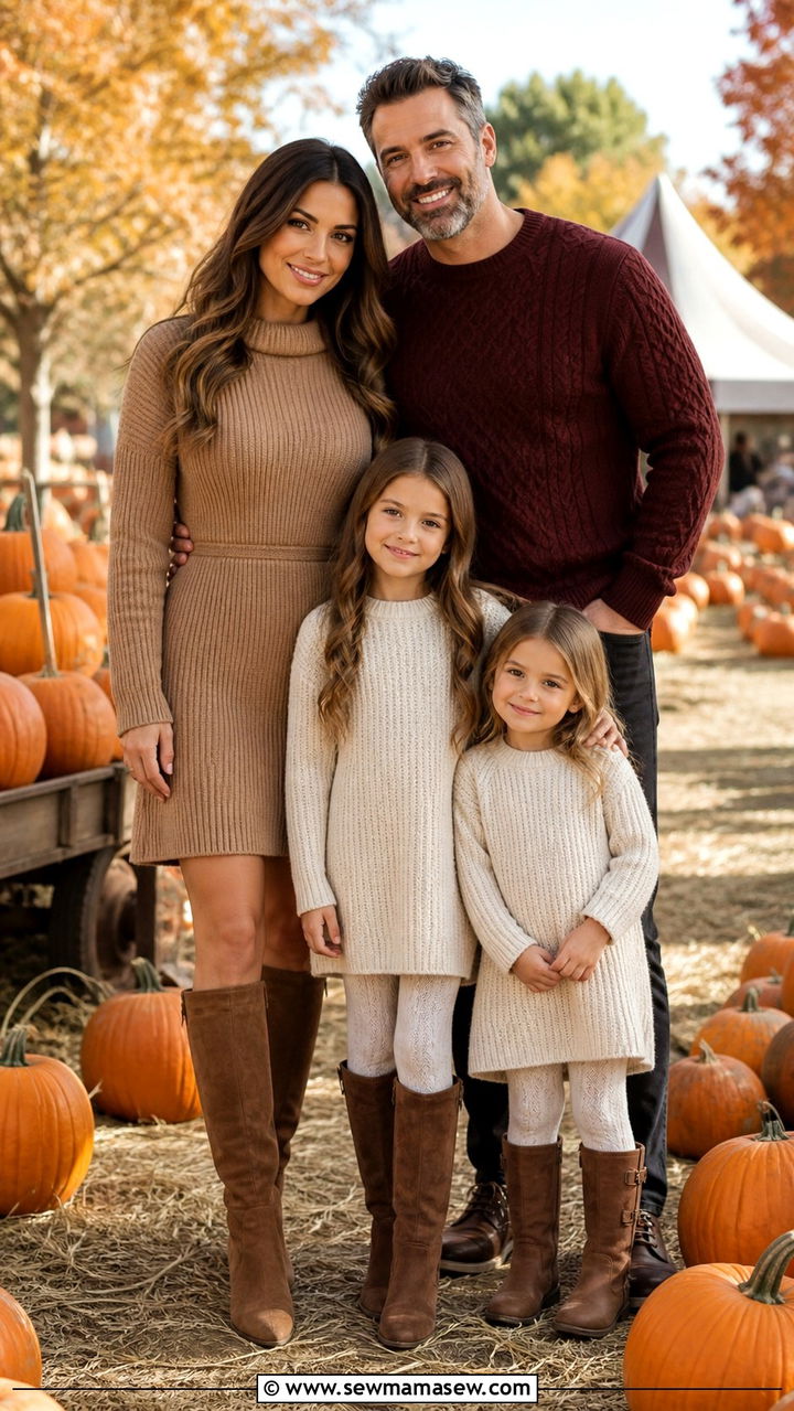 Sweater dress and boots fall family outfits - 40 Family photo outfit ideas