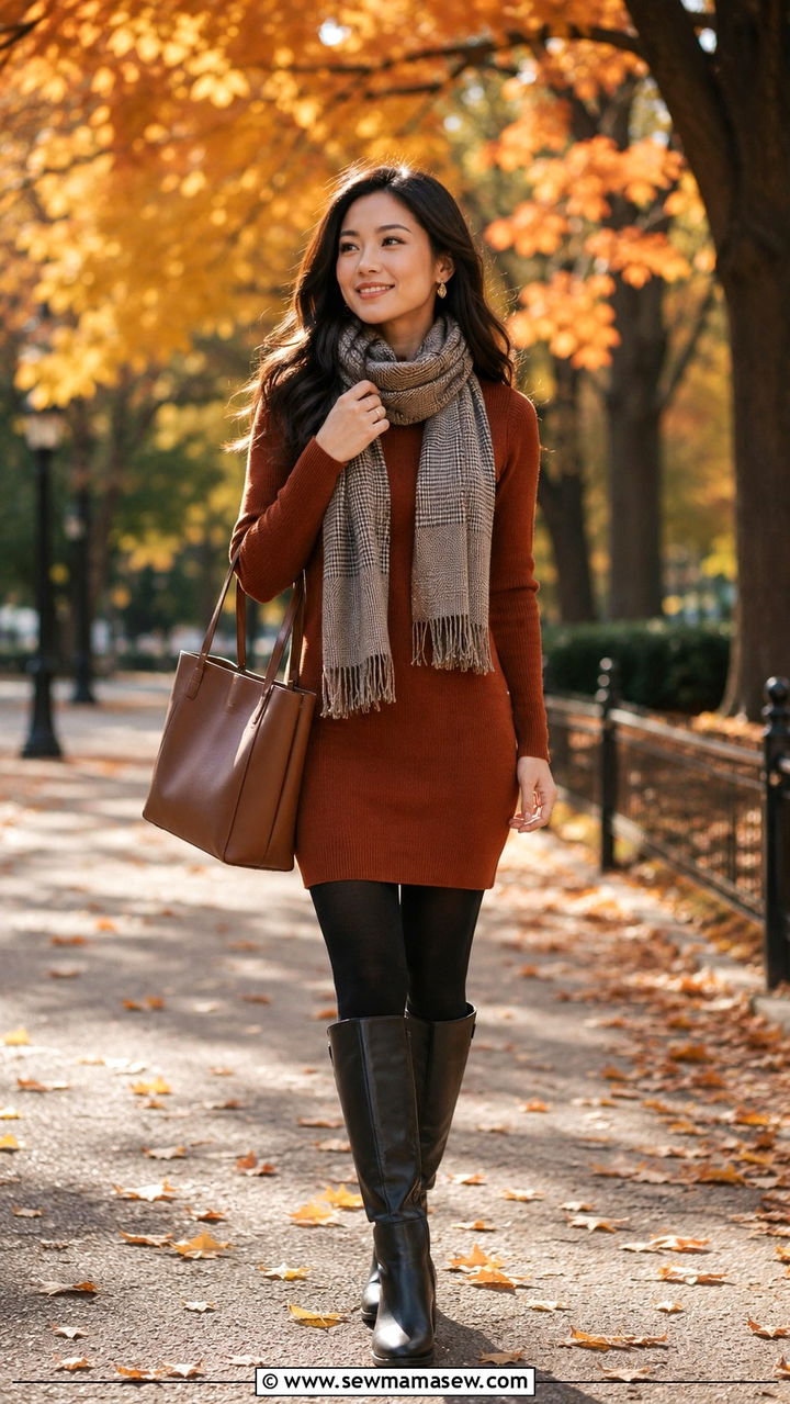 Sweater dress travel outfit for petite fall trips - 25 Petite travel capsule wardrobe
