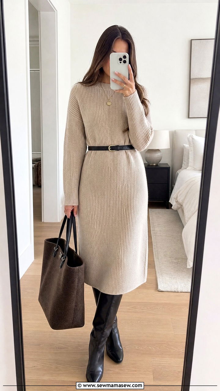 Sweater dress with knee high boots - 30 summer to fall outfits for women